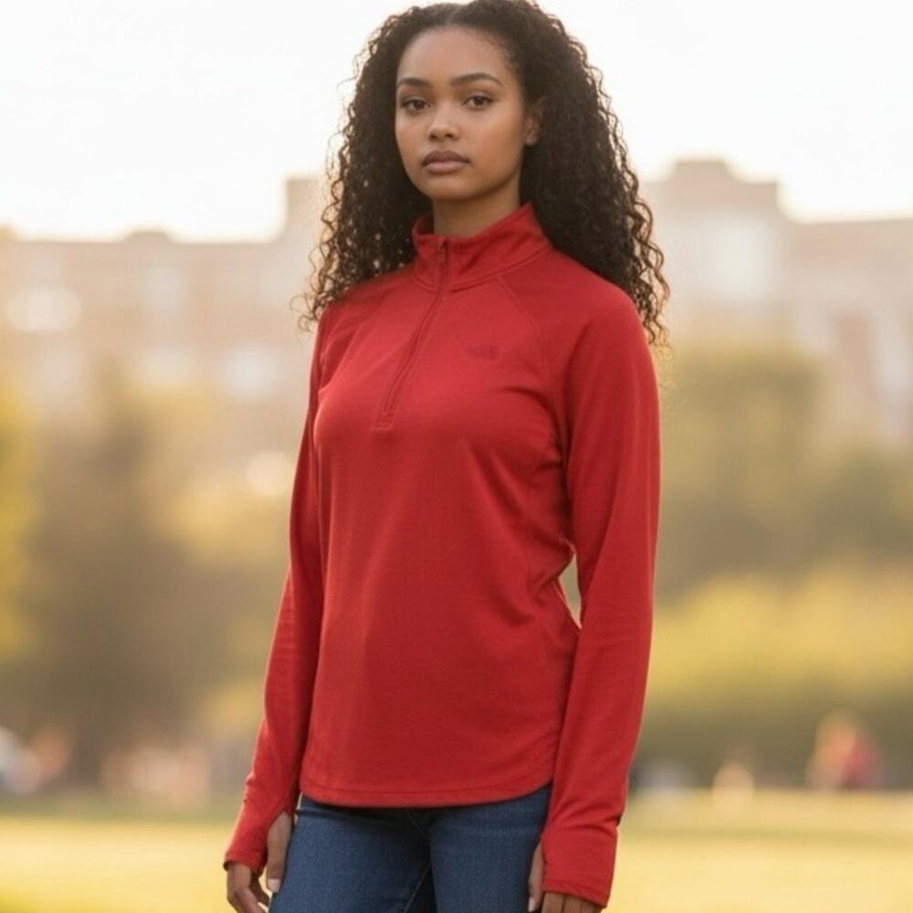 The North Face Womens Large Quarter-Zip Athletic Performance Pullover Red Orange